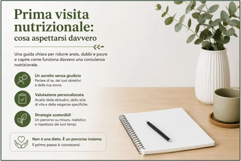 Donna serena durante una visita nutrizionale con la dietista e nutrizionista